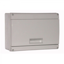 TABLERO POLICARBONATO DIN CON TAPA GRIS SOBREPUESTO 12 POLOS IP55 LIBRE DE HALOGENOS