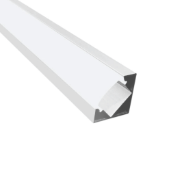 PERFIL ALUMINIO PARA CINTA LED ESQUINERO NIQUEL 18X18MM DIFUSOR DIAGONAL BLANCO 2MTS