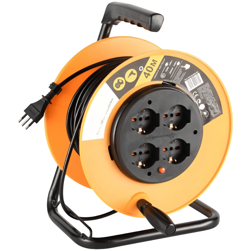 Compra o cotiza ALARGADOR CARRETE 4 POSICIONES SALIDAS 10A 16A/SCHUKO 40MTS CON PROTECCION DE SOBRECONSUMO 2200W