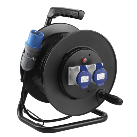 Compra o cotiza ALARGADOR CARRETE INDUSTRIAL 2 POSICIONES TOMAS INDUSTRIALES 16A 40MTS CON PROTECCION DE SOBRE CONSUMO 3500W