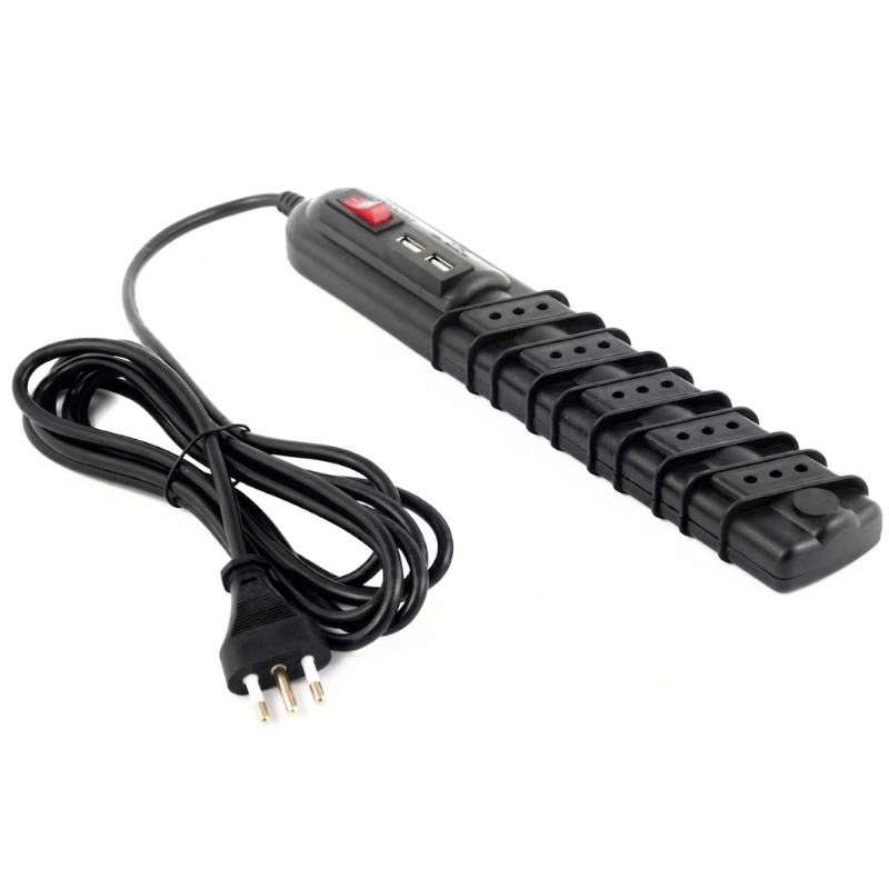 Compra ALARGADOR 5 POSICIONES + 2 USB 3MTS CON INTERRUPTOR PILOTO Y PROTECCION DE SOBRETENSION 2200W NEGRO